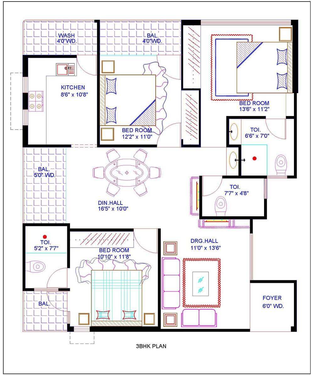 3BHK Floor Plan
